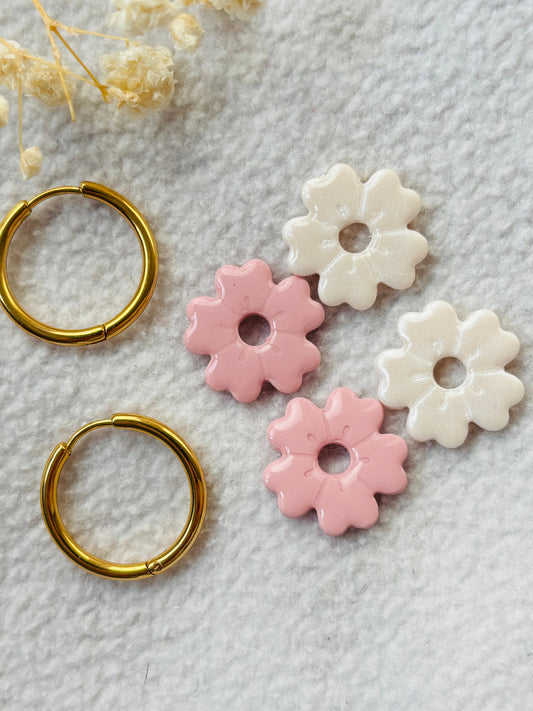 Box pampille interchangeable avec créole rose et blanc nacré fabriquation artisanale française